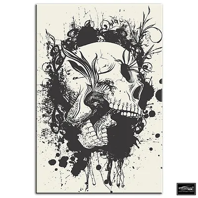 Skull Grunge  Illustration BOX FRAMED CANVAS ART Picture HDR 280gsm • £19.99