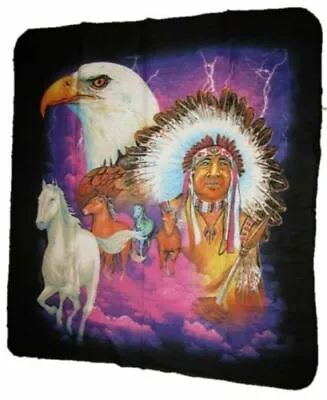 Horse Heard W/ Bald Eagle & Indian Old Style Deluxe Polar Fleece 50 X60  Blanket • £24.01