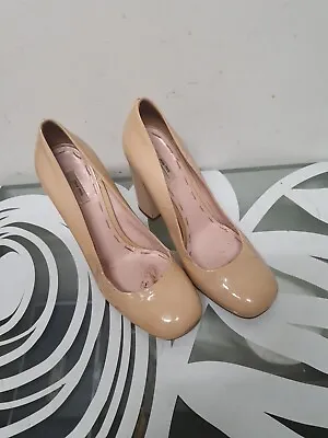 Mui Mui .prada Beige  Patent Block Heel Shoes Size 5 38 Good Con • £19.99