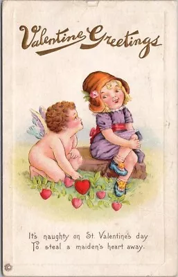 VALENTINE'S DAY Stecher 78B Postcard Naked Cupid & Little Girl  It's Naughty  • $5.60