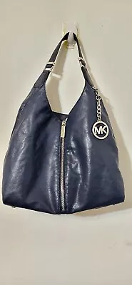 MICHAEL KORS  Navy BLUE Hobo  Leather SILVERTONE Hardware ZIPPER ACCENTS • $55