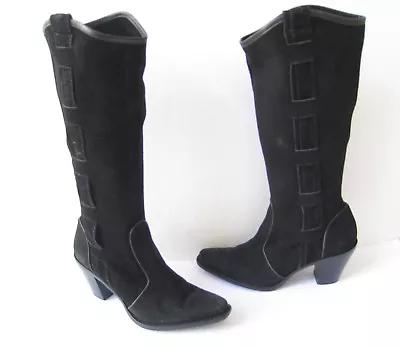 Via Spiga Black Suede Leather Western Boot Women Size Us 8 Rare Hot • $69.99