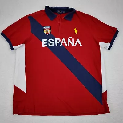 Polo Ralph Lauren Shirt Mens 2XL Red Polo Shirt Espana 16 Custom Fit Rugby Spain • $34.95