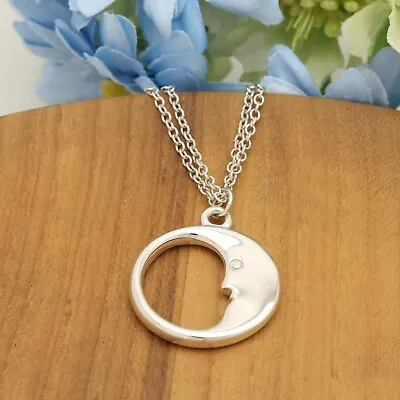 Tiffany & Co. Man In The Moon Double Chain Necklace Pendant 16.1  Silver 925 • $238