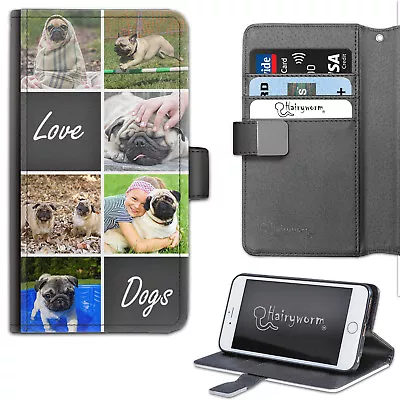 Hairyworm Personalised Love Dogs Photo Collage PU Leather Wallet Flip Phone Case • £14.99