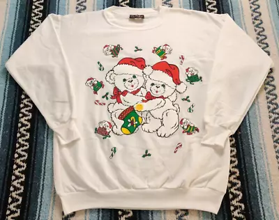 Vtg 90's Christmas Bears Music Box Speaker USA Made Crewneck Sweatshirt Size S • $24.99