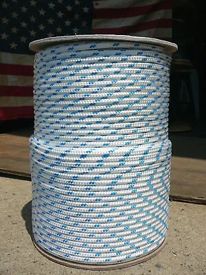 Sailboat Rigging Rope 1/4  X 50' White/Blue Double Braided Sheet Halyard Line • $31.35