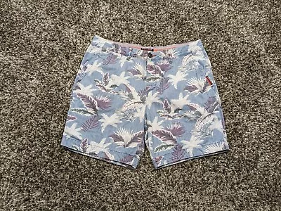 Superdry Shorts Mens 36 Blue Button Fly Chino Tropical Pattern Nue Wave • $14.95