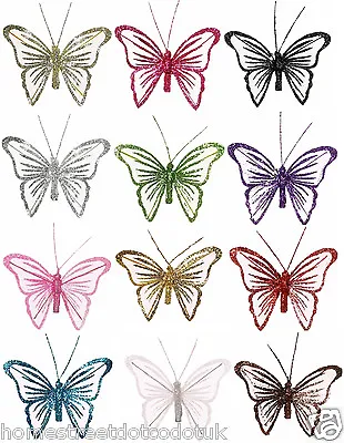 Single Small 9cm Glitter Mesh Clip On Butterflies Butterfly Colourful Decoration • £2.95