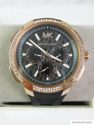 Michael Kors Oversized Sydney Pave Rose Gold Chronograph Silicone Watch MK7245 • $139.99