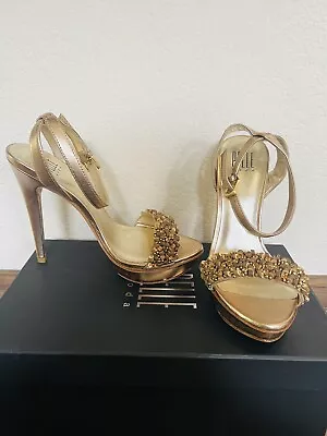 Pelle Moda Women’s Nappa Metallic Gold Open Toes Platform Heels - Size 7 NEW • $99