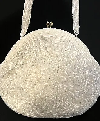 Vintage Bag White Beaded Evening Purse Made In Japan • $12.99