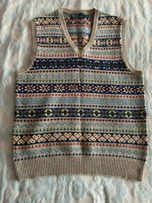 Ralph Lauren Polo Fair Isle Style Vest. Linen Silk Wool Mix. M • £125