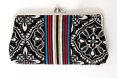 Vera Bradley BARCELONA 2 Compartment Kiss Lock Clutch Black W/Colored Stripes • $22