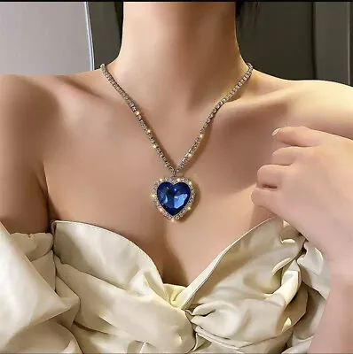 Titanic Heart Of The Ocean Pendant Ladies Fashion Blue Crystal Necklace Gift Toy • £3.59