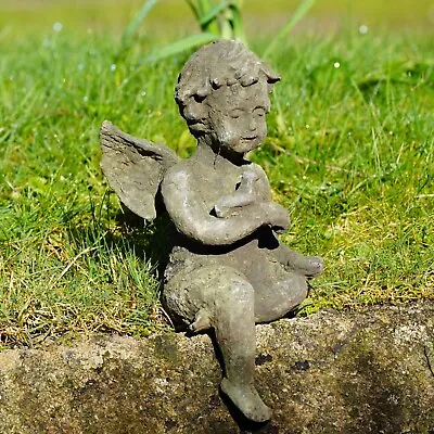 Cast Iron Sitting Cherub |Antique Style Verdigris Home Garden Ornament Sculpture • £36.99