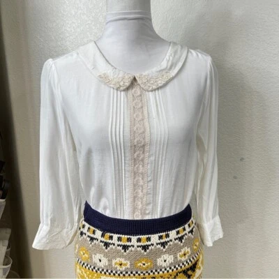 $28.89 • Buy Free People Ivory Lace Peter Pan Collar Button Up Blouse - Small