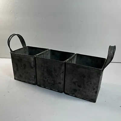 Galvanized Tin Rustic Farmhouse Utensil Caddy Holder Container 11  X 5  Metal • $10