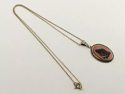 £68 • Buy Rare Gold On Silver Black & Terracotta Wedgwood Jasper Ware Pendant Necklace