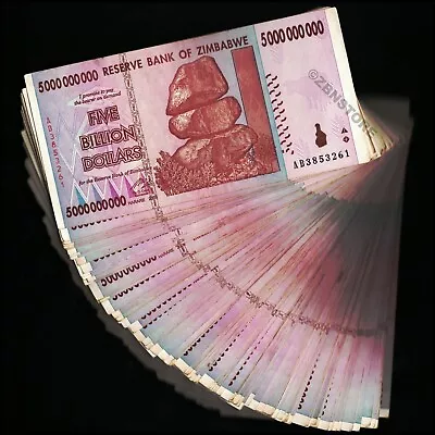 100 X 5 Billion Dollars Zimbabwe Banknotes Bundle AB 2008 Currency Authentic COA • $168.59