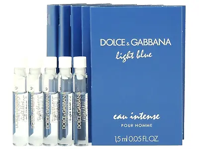 D&G DOLCE & GABBANA LIGHT BLUE EAU INTENSE MEN 1.5ml .05oz X 5 COLOGNE SAMPLES • $11