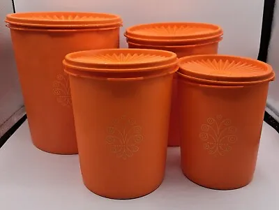 Vintage Orange Tupperware Servalier Canisters Set Of 4 W/Lids - 8 Pcs 805 • $39.99