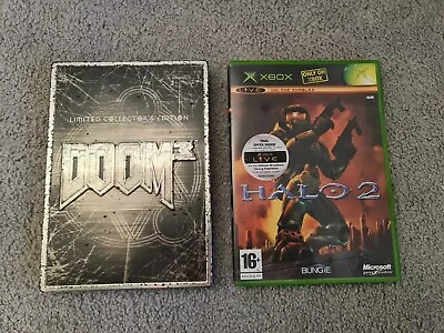 DOOM 3 Collector's Edition Steel Box And Halo 2 Xbox Game Bundle • £5