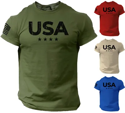 USA Stars Flag Men T Shirt American Gym Workout Cotton Tee • $14.90