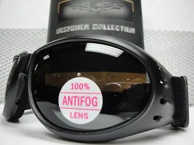 Men PADDED MOTORCYCLE RIDING GOGGLES With Strap Black Frame Dark Anti Fog Lens • $13.99