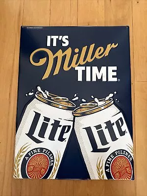 Miller Lite Embossed Large Metal Tacker Sign  Its Miller Time  24  X 17  NEW! • $15