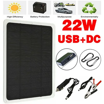 $18.69 • Buy 22W Solar Panel 12V Trickle Charger Battery Charger Kit Maintainer Boat RV Car