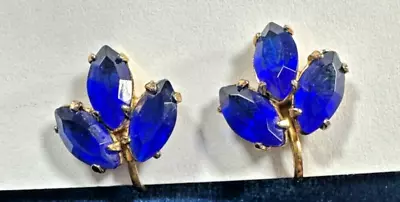 GORGEOUS Earrings Gold-plated Sterling Silver With Sapphire-colored Rhinestones • $15.56