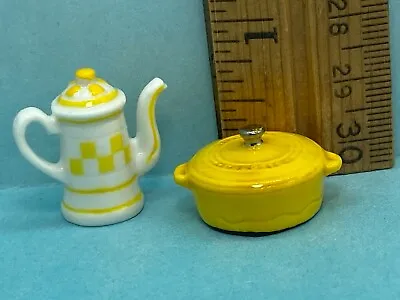 Tiny Coffee Pot Dutch Oven Casserole Cooking  French Feves  Dollhouse Miniatures • $12.50