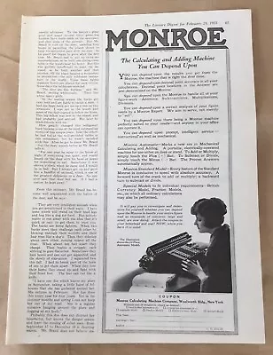 Monroe Adding Machine Print Ad 1923 Vintage Illustration Retro Art Computing  • $6