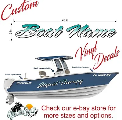 Boat Name Decal 8x48  / Custom Hull Graphic / Premium Marine Vinyl Lettering GR • $31.97