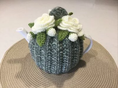 EXTRA THICK 4 Cup Tea Pot Cosy Hand Knitted With Roses & Rose Buds  • $25