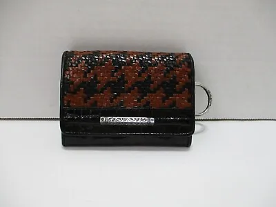 Brighton Wallet Womens Black 5x3.5 Houndstooth Button Small Brown New • $24.99