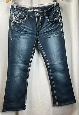 L.A. Idol USA Dark Denim Bootcut Jeans Size11 - Leather & Bling • $29.99