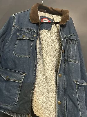 VTG Wrangler Jean Trucker Jacket Men Sherpa Lined XL Denim Vintage • $60