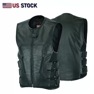 SWAT Men Bullet Proof Style Leather Motorcycle Vest Bikers Club #HL11645SPT-CLUB • $59.99