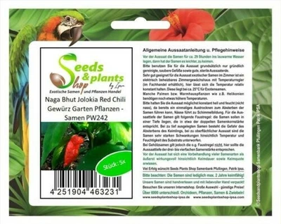 £7.45 • Buy 5x Naga Bhut Jolokia Red Chilli Herb Garden Plants - Seeds PW242
