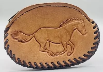 Leather Western Running Horse Mustang Cowboy Design Zippered Laced Coin Purse • $6