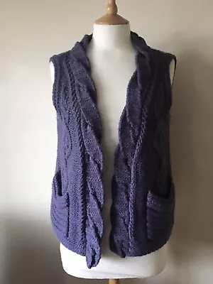Marks And Spencer Purple Cable Knitted Waistcoat Sleeveless Cardigan Medium • £10.90