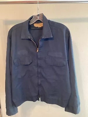 60s Mens Med VTG Blue Mechanics Work Soft Thin Zip Poly Cotton BLANK Zip Jacket • $25.99