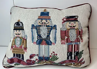 $7.75 • Buy Vintage Christmas Nutcracker Tapestry Throw Pillow Burgundy Back 12  X 16  