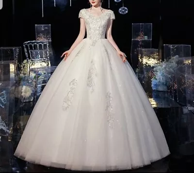 £189 • Buy UK Cap Sleeve Sequins Bridal A Line Floor Length Cheap Wedding Dress  Size 6-20