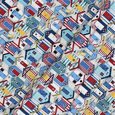 £3.95 • Buy Cotton Quilting Fabric - Beach Huts - White - Makower Craft Sewing Material 100%