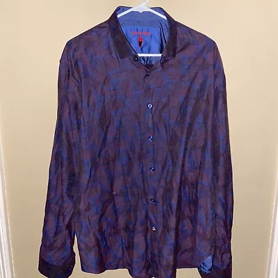 Visconti Black Men's XL Button Up Long Sleeve Flip Cuff Shirt AOP Purple Blue • $18