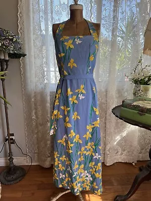 Vintage Malia Honolulu 60 70s Hawaii Dress Maxi 6 Blue Yellow Mod  Floral • $135