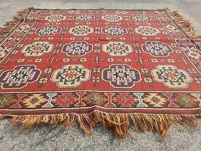 Vintage French Needle Point Handmade Floral Multicolor Wool Rug Carpet 130x67cm • £125